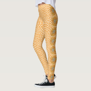 Orange Retro 70er Blume Leggings