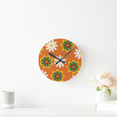 Orange Retro 70er Blume Runde Wanduhr (Zuhause)