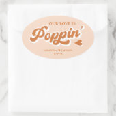 Orange Retro 70er Boho Popcorn Gastgeschenk Hochze Ovaler Aufkleber (Tasche)