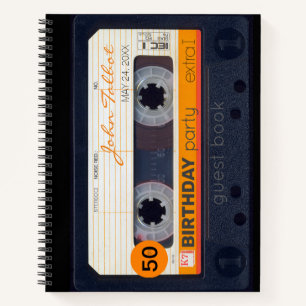 Orange Retro Audiotape 50. Geburtstag Gästebuch 2 Notizblock