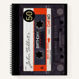 Orange Retro Audiotape 50. Geburtstag Gästebuch 2 Notizblock