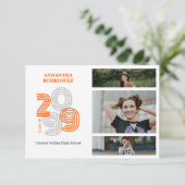 Orange Retro Big Numbers 3-Foto-Abschluss Einladung (Stehend Vorderseite)