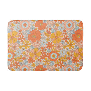 Orange Retro Blume Muster Badematte