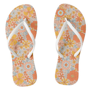 Orange Retro Blume Muster Badesandalen