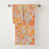 Orange Retro Blume Muster Badhandtuch Set (Insitu)