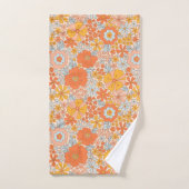 Orange Retro Blume Muster Badhandtuch Set (Handtuch)