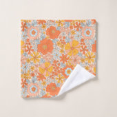 Orange Retro Blume Muster Badhandtuch Set (Waschlappen)