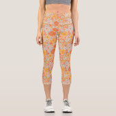 Orange Retro Blume Muster Capri Leggings (Vorderseite)