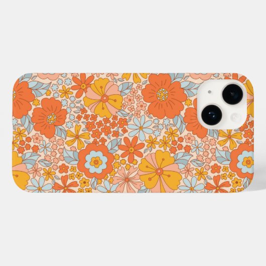 Orange Retro Blume Muster Case-Mate iPhone Hülle (Rückseite (Horizontal))