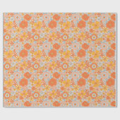 Orange Retro Blume Muster Geschenkpapier (Flach)