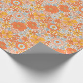 Orange Retro Blume Muster Geschenkpapier (Ecke)