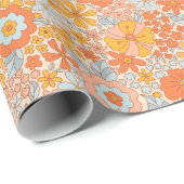 Orange Retro Blume Muster Geschenkpapier (Rolleneckpunkt)