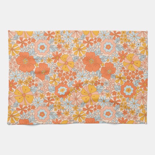 Orange Retro Blume Muster Geschirrtuch (Horizontal)