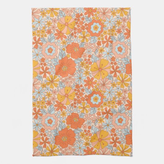 Orange Retro Blume Muster Geschirrtuch (Vertikal)