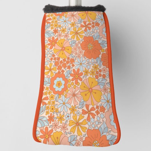Orange Retro Blume Muster Golf Headcover (Rotieren 90)