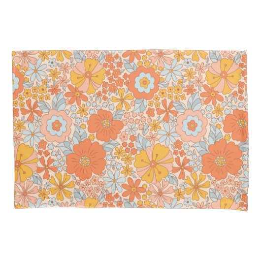 Orange Retro Blume Muster Kissenbezug (Vorderseite)