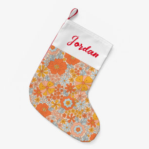 Orange Retro Blume Muster Kleiner Weihnachtsstrumpf