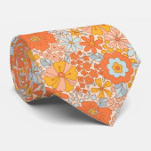 Orange Retro Blume Muster Krawatte (Gerollt)