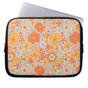Orange Retro Blume Muster Laptopschutzhülle