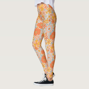 Orange Retro Blume Muster Leggings
