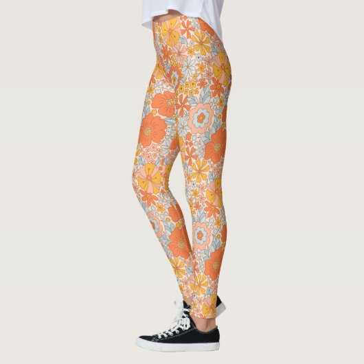 Orange Retro Blume Muster Leggings (Links)