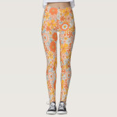Orange Retro Blume Muster Leggings (Vorderseite)