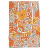 Orange Retro Blume Muster Mittlere Geschenktüte (Rückseite)