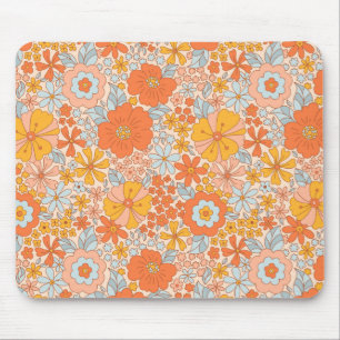 Orange Retro Blume Muster Mousepad