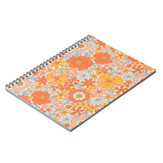 Orange Retro Blume Muster Notizblock (Linke Seite)