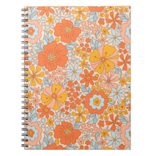 Orange Retro Blume Muster Notizblock