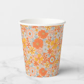Orange Retro Blume Muster Pappbecher (Rückseite)
