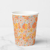 Orange Retro Blume Muster Pappbecher (Rechts)
