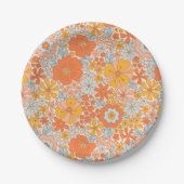 Orange Retro Blume Muster Pappteller (Vorderseite)