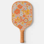 Orange Retro Blume Muster Pickleball Schläger (Vorderseite)