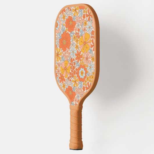 Orange Retro Blume Muster Pickleball Schläger (Links)