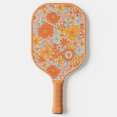 Orange Retro Blume Muster Pickleball Schläger (Rückseite)