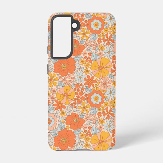 Orange Retro Blume Muster Samsung Galaxy Hülle (Rückseite)