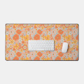 Orange Retro Blume Muster Schreibtischunterlage (Tastatur & Maus)