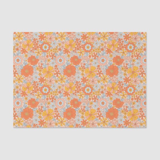 Orange Retro Blume Muster Seidenpapier (Vorderseite)
