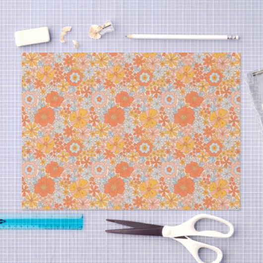 Orange Retro Blume Muster Seidenpapier (Handwerk)