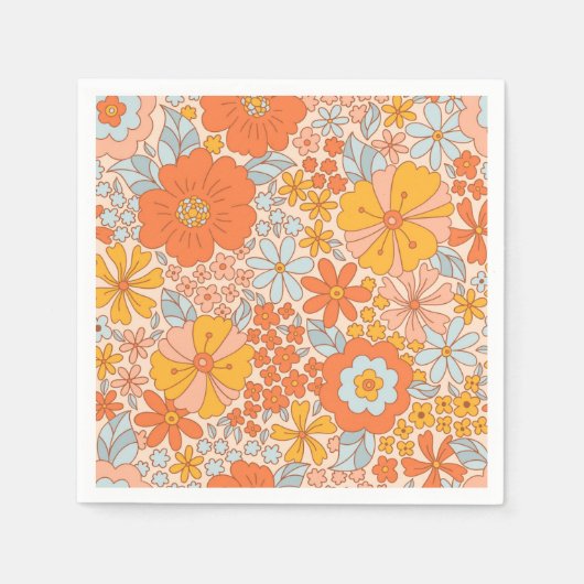 Orange Retro Blume Muster Serviette (Vorderseite)