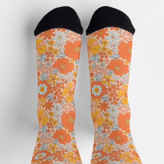 Orange Retro Blume Muster Socken (Oben)