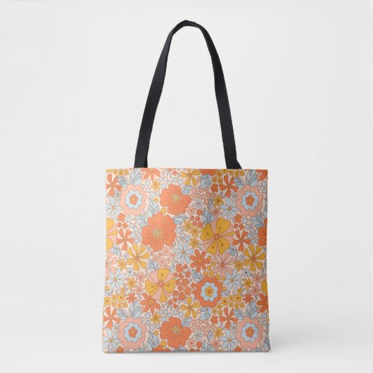 Orange Retro Blume Muster Tasche (Vorderseite)