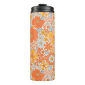 Orange Retro Blume Muster Thermosbecher (Vorderseite)