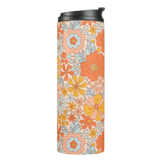 Orange Retro Blume Muster Thermosbecher (Nach links gedreht)