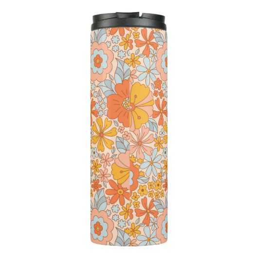 Orange Retro Blume Muster Thermosbecher (Rückseite)