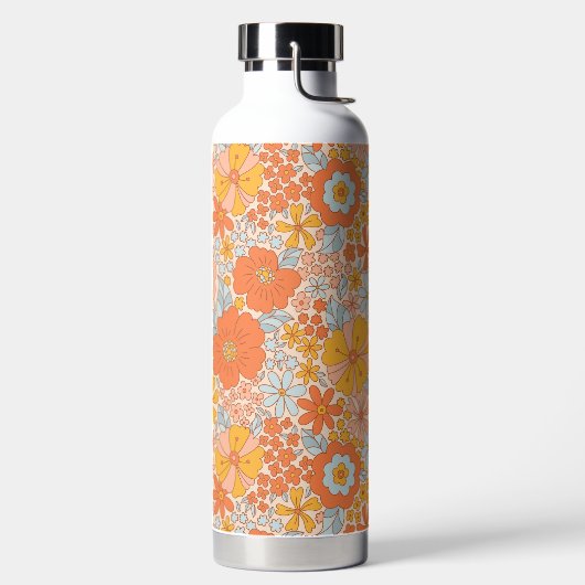 Orange Retro Blume Muster Trinkflasche (links)