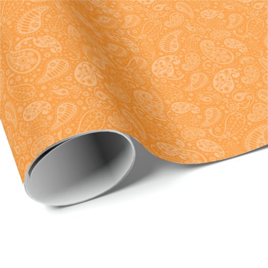 Orange Retro Blumenpaisley Geschenkpapier (Rolleneckpunkt)