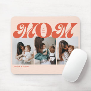 Orange Retro Bold Mom 3 Foto Collage Mousepad