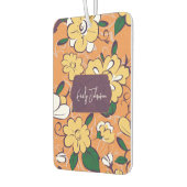 Orange Retro Botanical Yellow Flowers Custom Name Autolufterfrischer (Links)